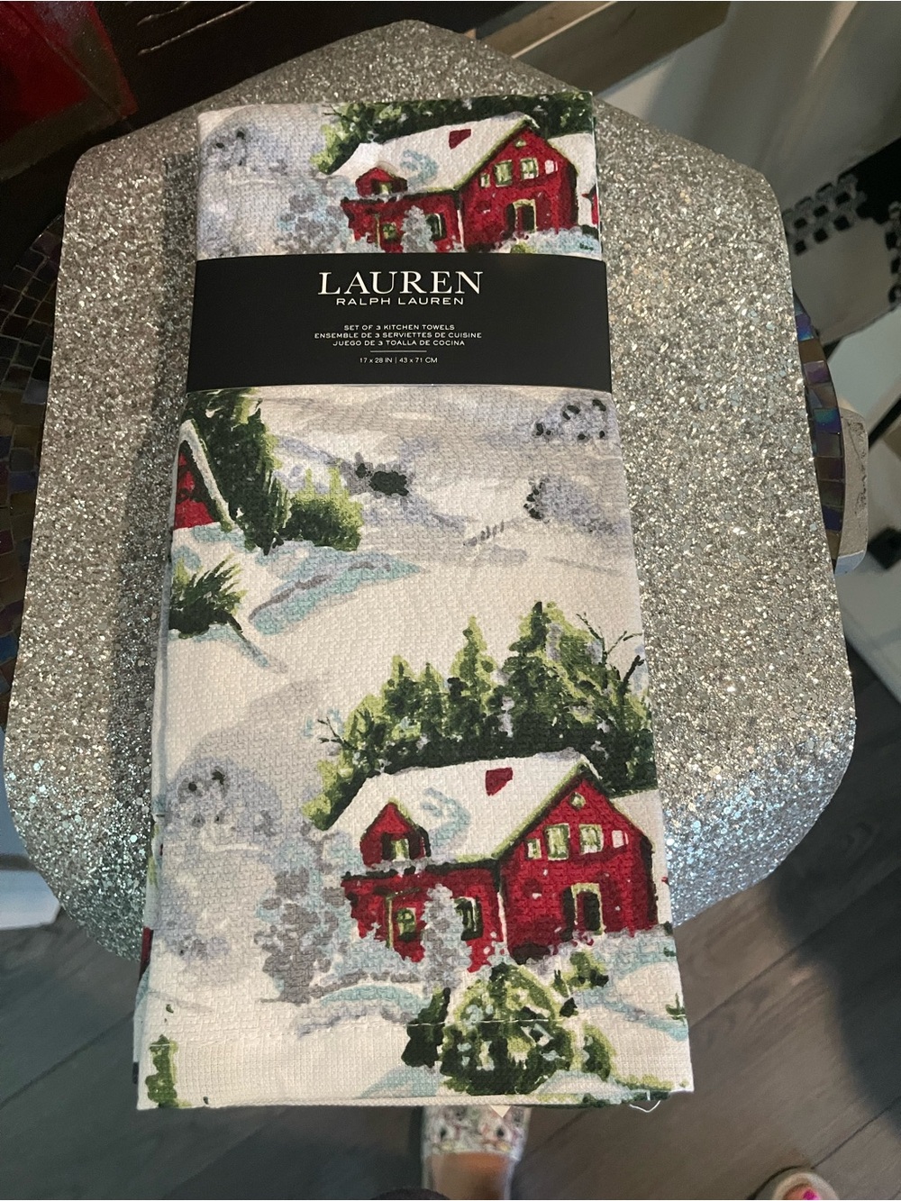 LAUREN Ralph Lauren Red & Green Winter Cottage Kitchen Towels - Set of 3 - Picture 3 of 6